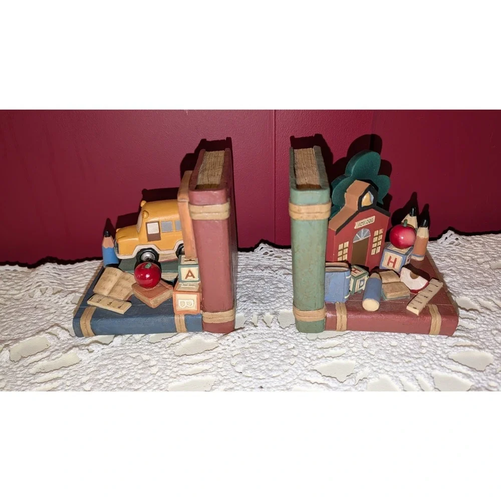 Teacher ABC School House Themed Collectable Heavy Book Ends Vintage